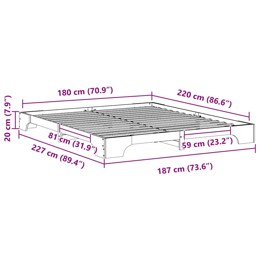 Bettrahmen Braun 180 x 220 cm Massives Kiefernholz