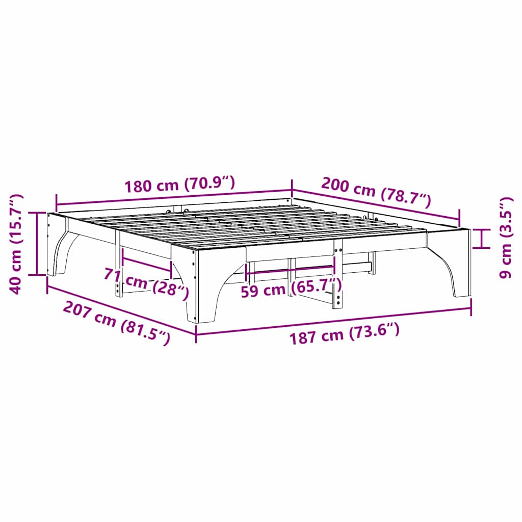 Bettrahmen Braun 180 x 200 cm Massives Kiefernholz