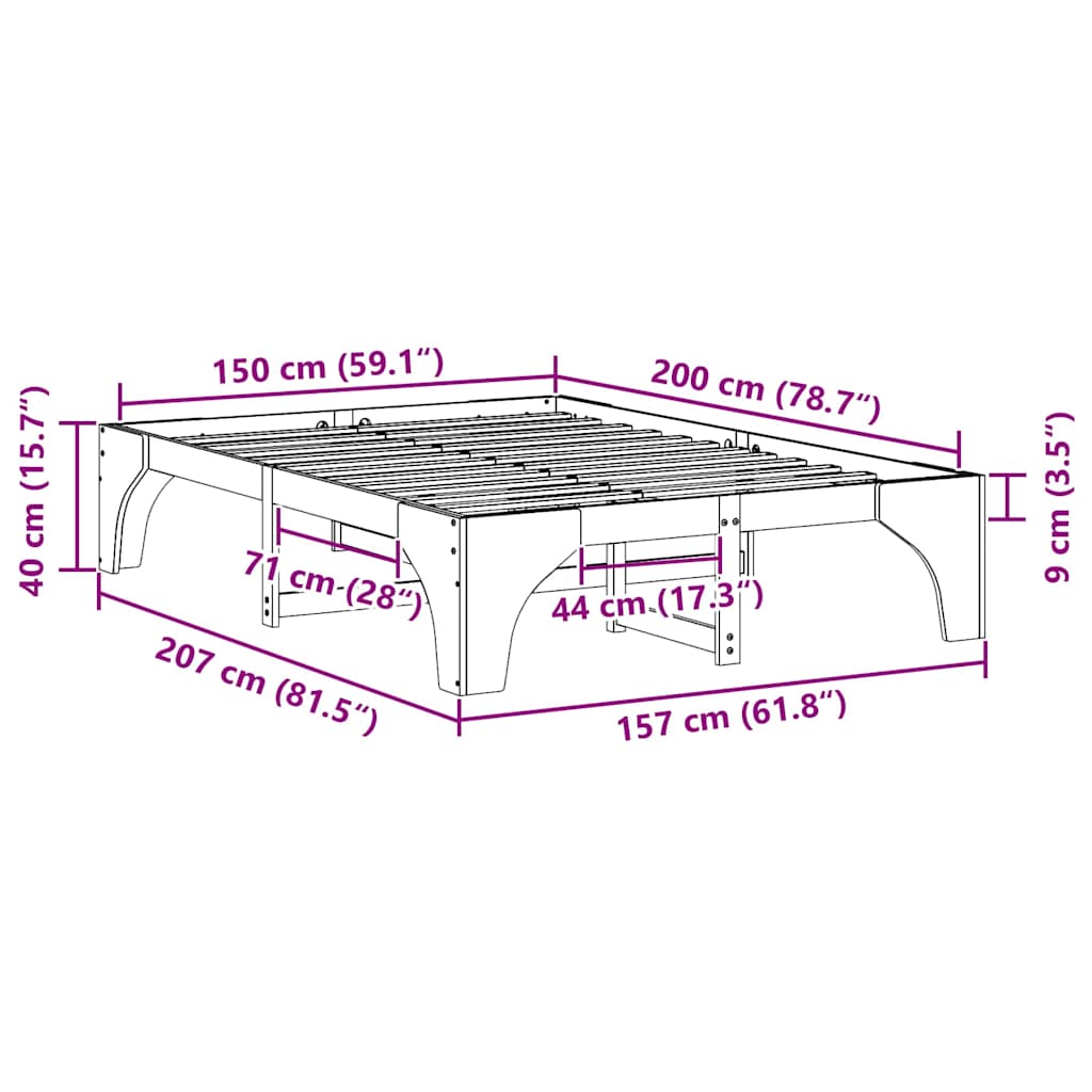 Bettrahmen Weiß 150 x 200 cm Massives Kiefernholz