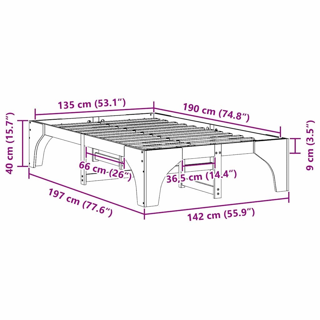 Bettrahmen Braun 135 x 190 cm Massives Kiefernholz