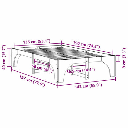 Bettrahmen Braun 135 x 190 cm Massives Kiefernholz