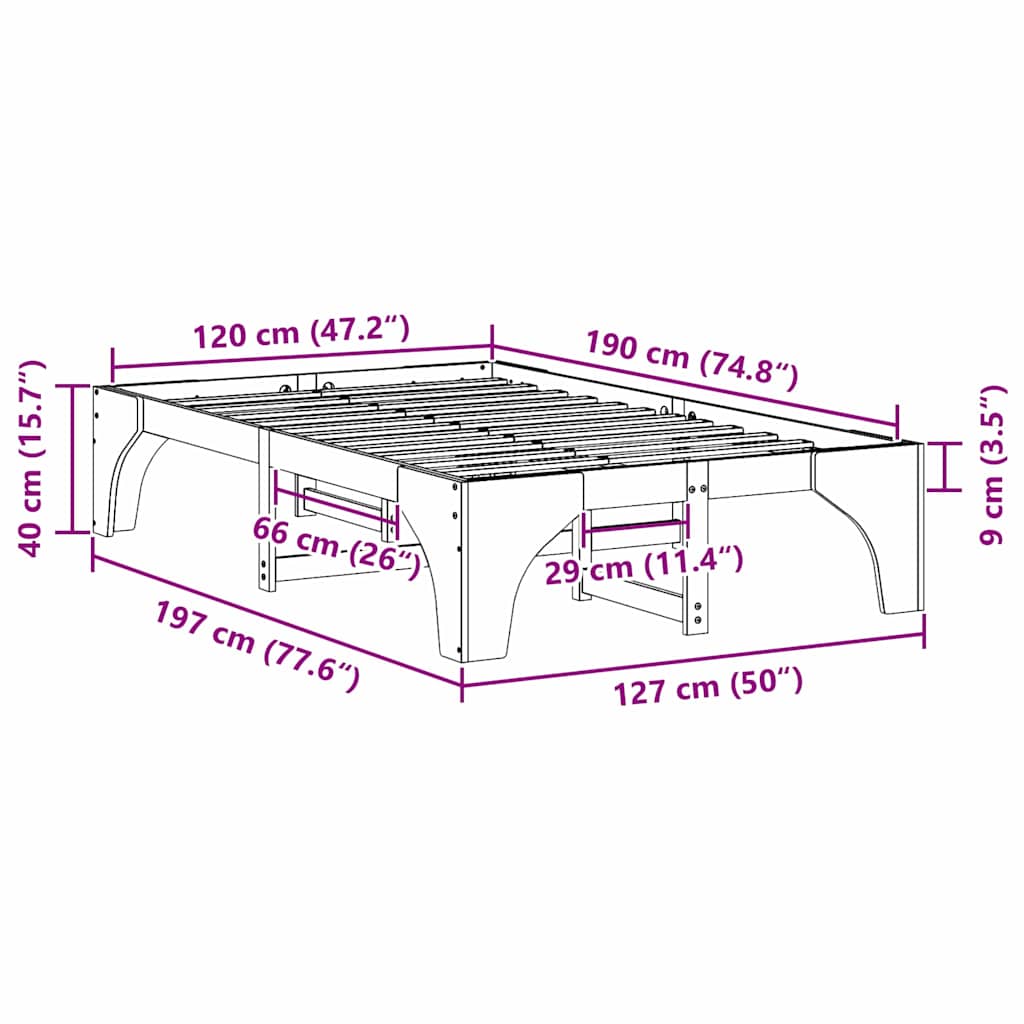 Bettrahmen Weiß 120 x 190 cm Massives Kiefernholz