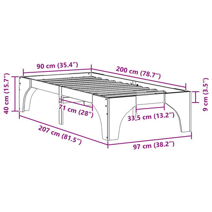 Bettrahmen Braun 90 x 200 cm Massives Kiefernholz