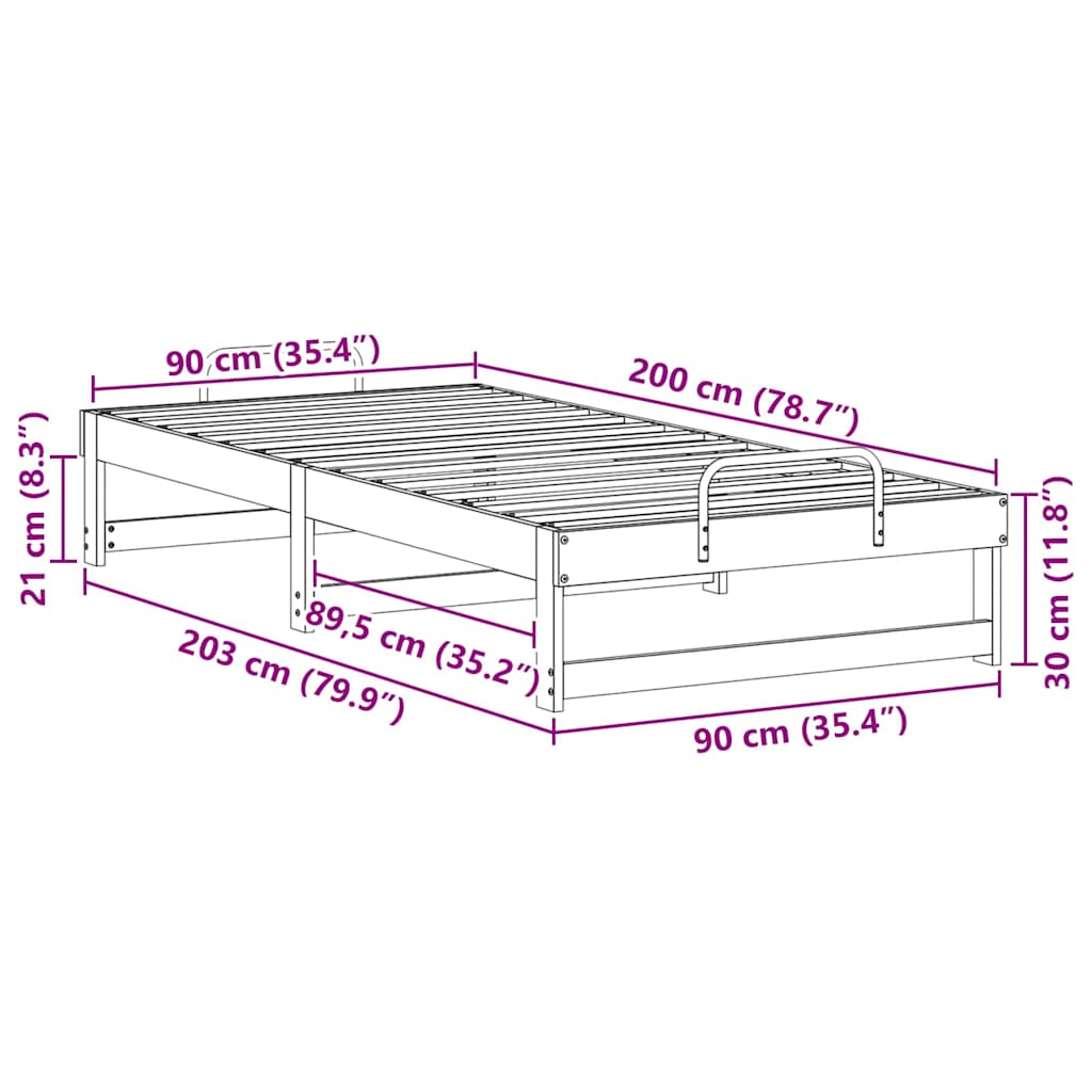 Bettrahmen Weiß 90 x 200 cm Massives Kiefernholz