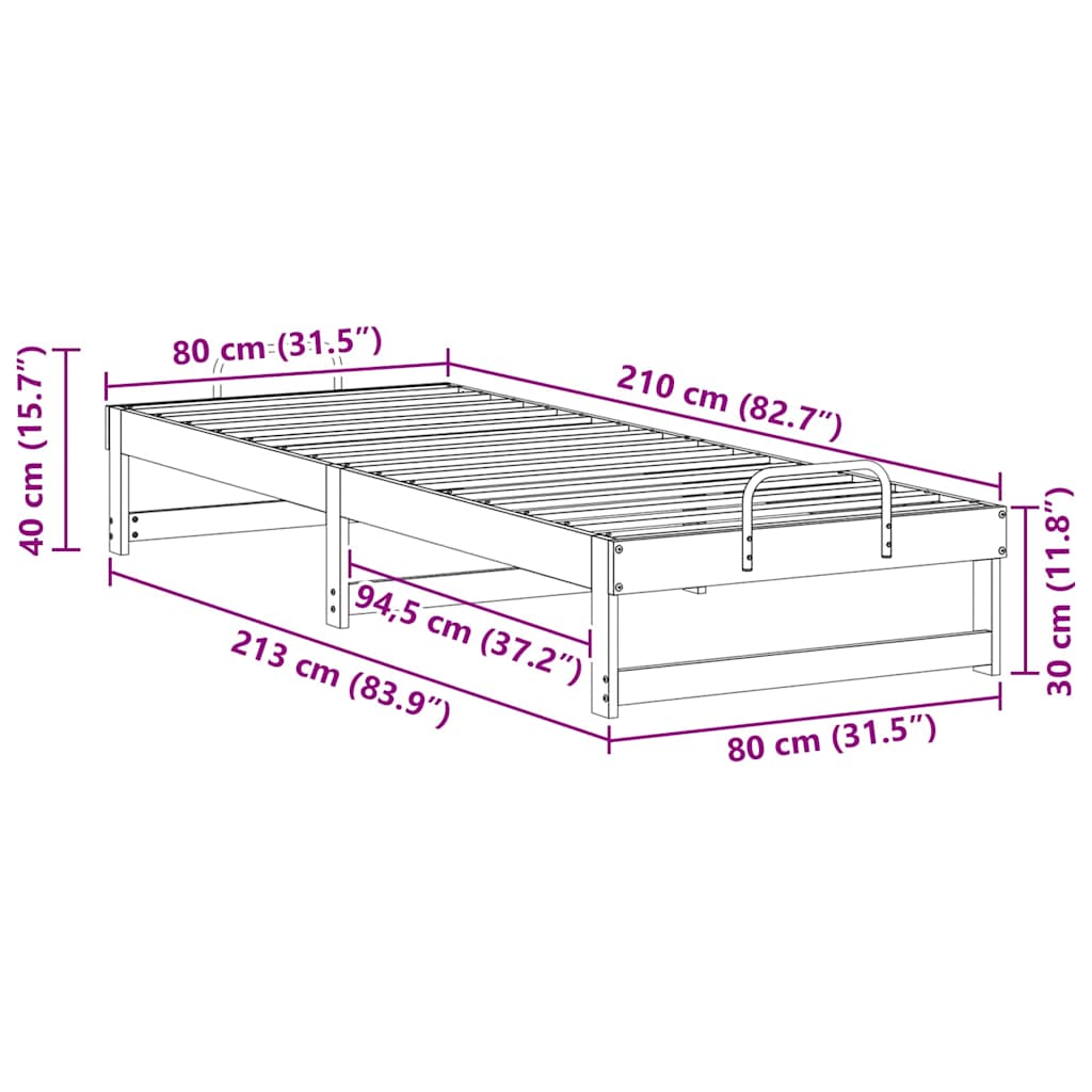 Bettrahmen Weiß 80 x 210 cm Massives Kiefernholz