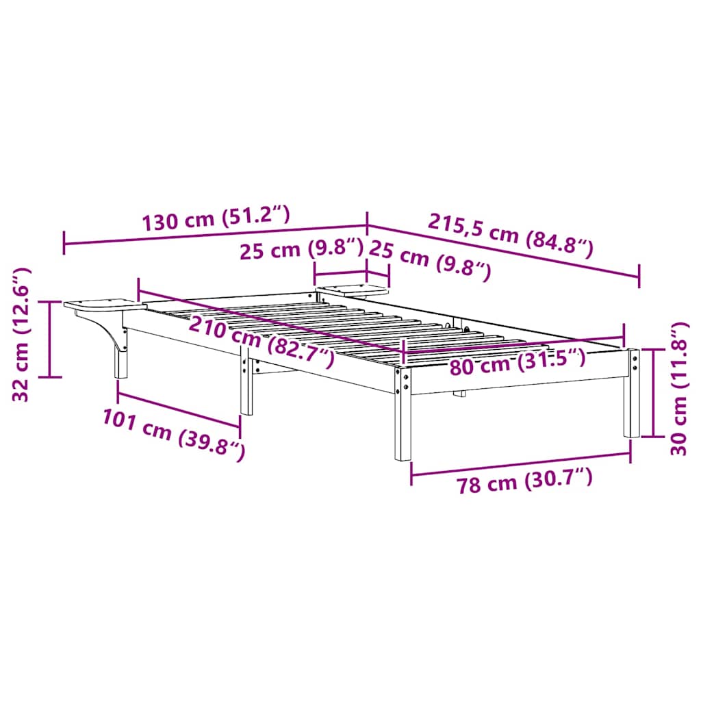 Bettgestell mit Nachttischen Wachsbraun 80 x 210 cm