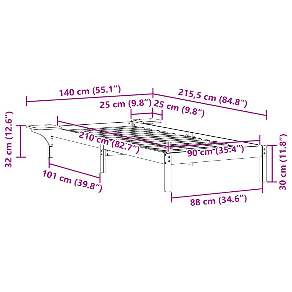 Bettgestell mit Nachttischen Natur 90 x 210 cm