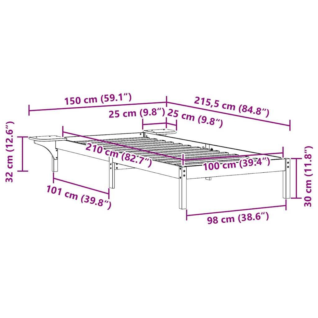 Bettgestell mit Nachttischen Weiß 100 x 210 cm