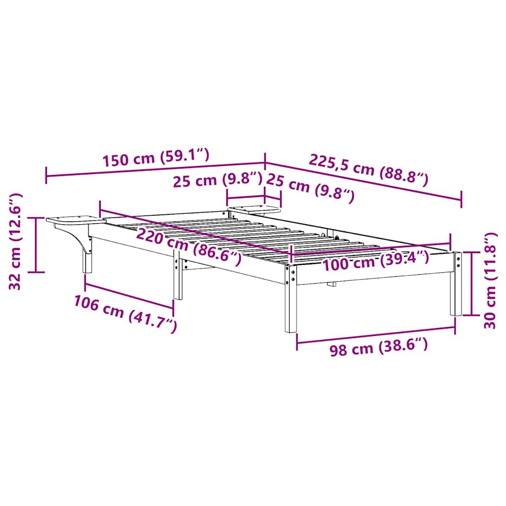 Bettgestell mit Nachttischen Wachsbraun 100 x 220 cm