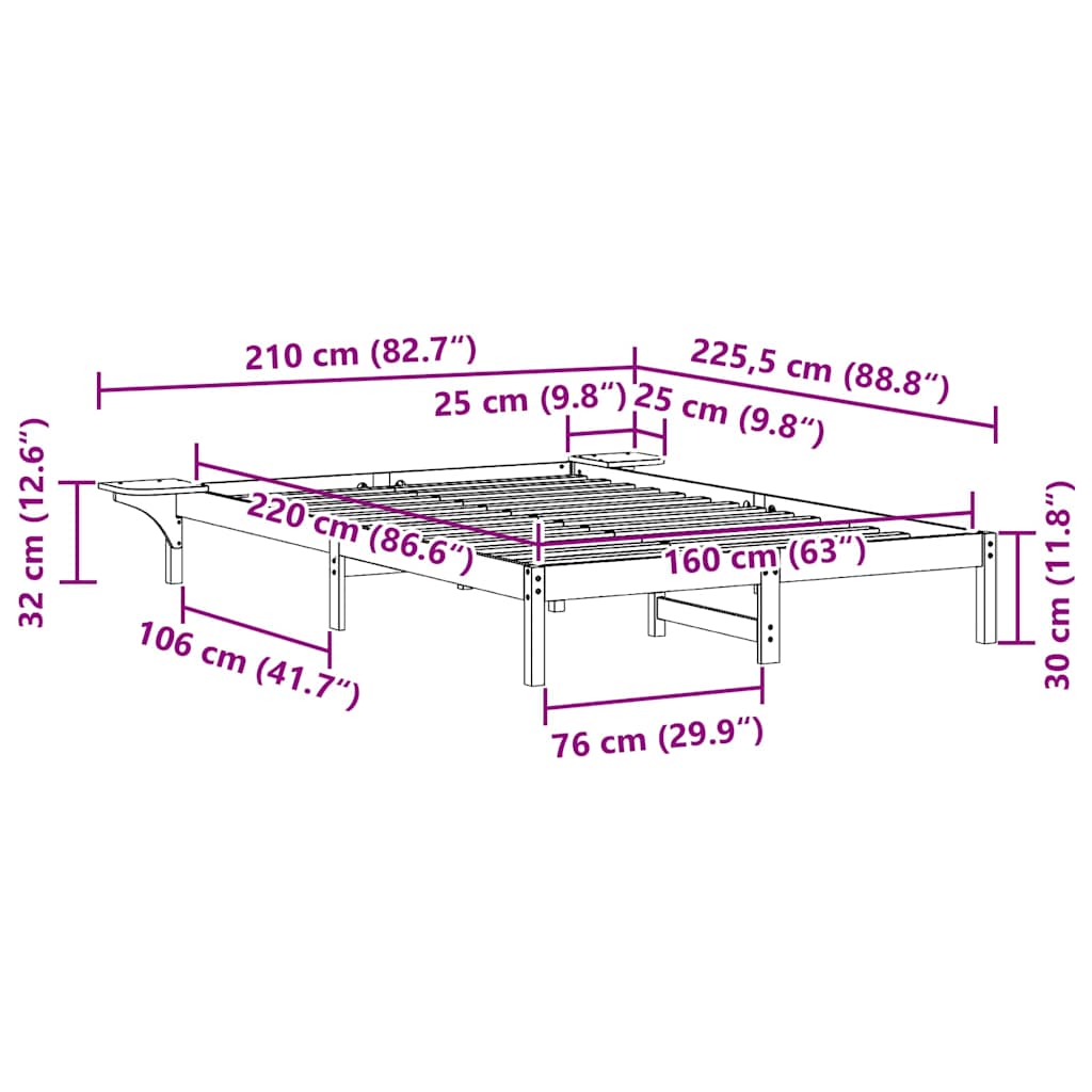 Bettgestell mit Nachttischen Weiß 160 x 220 cm