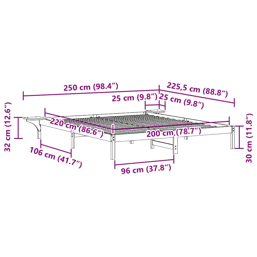 Bettgestell mit Nachttischen Natur 200 x 220 cm