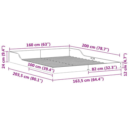 Bettrahmen Weiß 160 x 200 cm Massives Kiefernholz