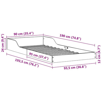 Bettrahmen Weiß 90 x 190 cm Massives Kiefernholz