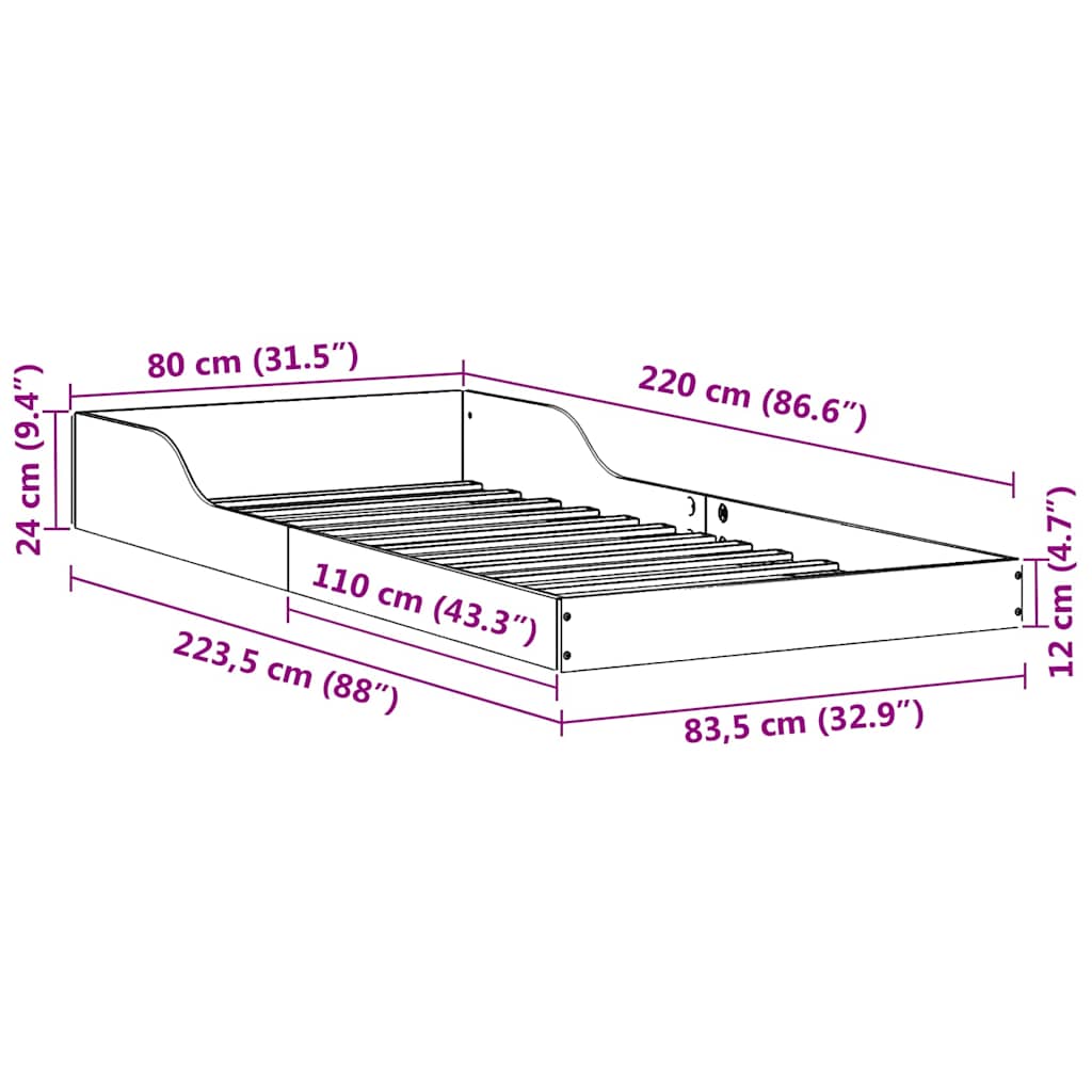 Bettrahmen Wachsbraun 80 x 220 cm Massives Kiefernholz