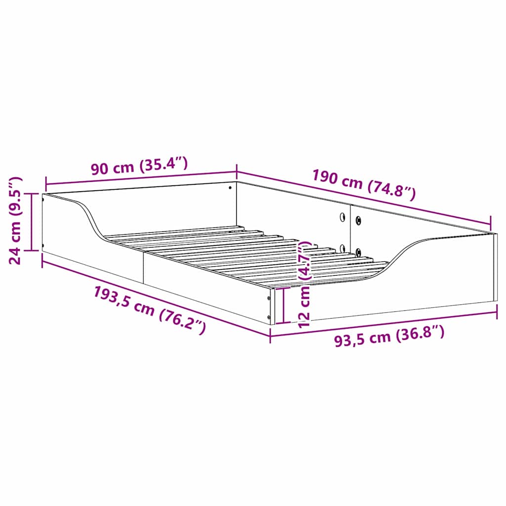 vidaXL Bettrahmen Braun 90 x 190 cm Massives Kiefernholz