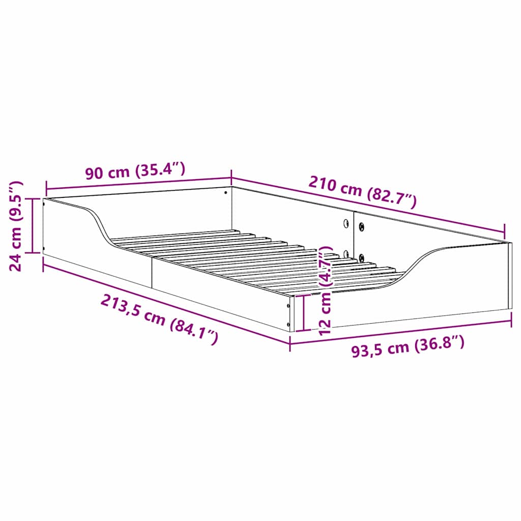 Bettrahmen Braun 90 x 210 cm Massives Kiefernholz