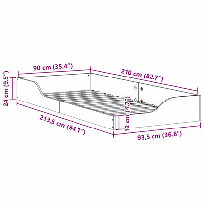 Bettrahmen Weiß 90 x 210 cm Massives Kiefernholz