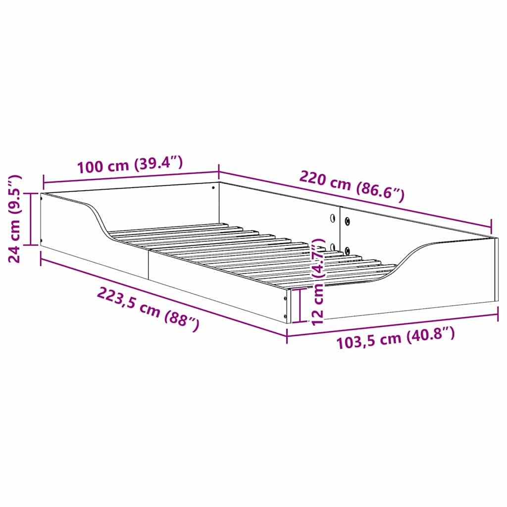 Bettrahmen Braun 100 x 220 cm Massives Kiefernholz
