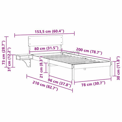 Bettrahmen mit Kopfteil Weiß 80 x 200 cm Massives Kiefernholz