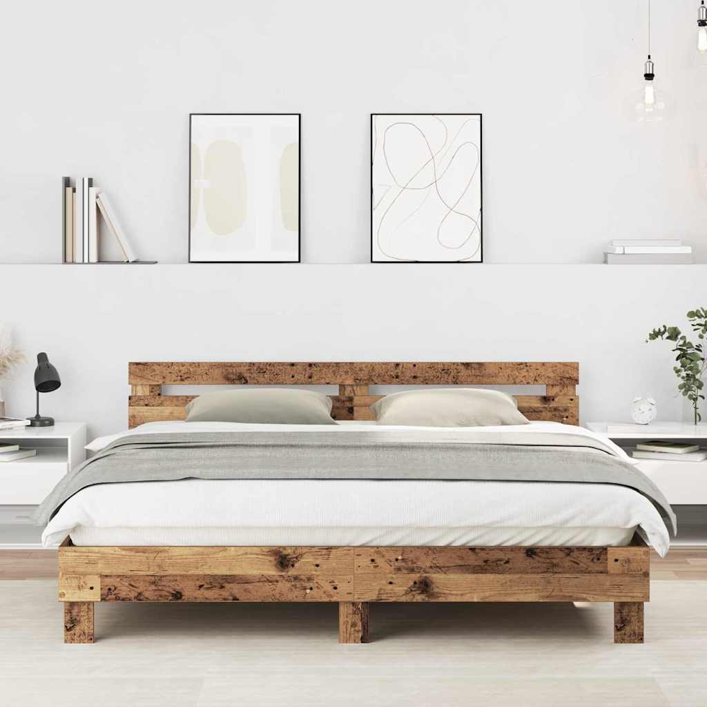 vidaXL Bettgestell mit Kopfteil Altholz 180 x 200 cm Holzwerkstoff