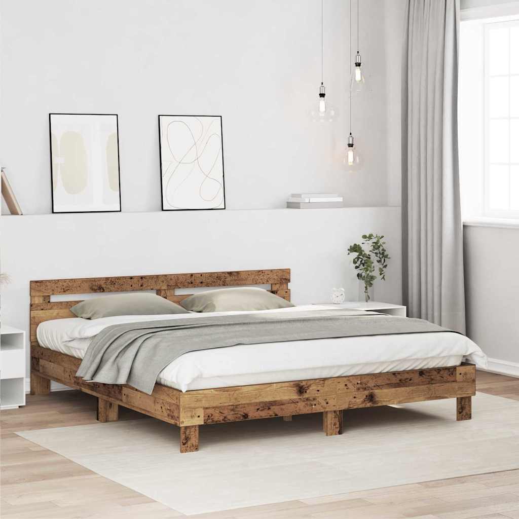 vidaXL Bettgestell mit Kopfteil Altholz 180 x 200 cm Holzwerkstoff