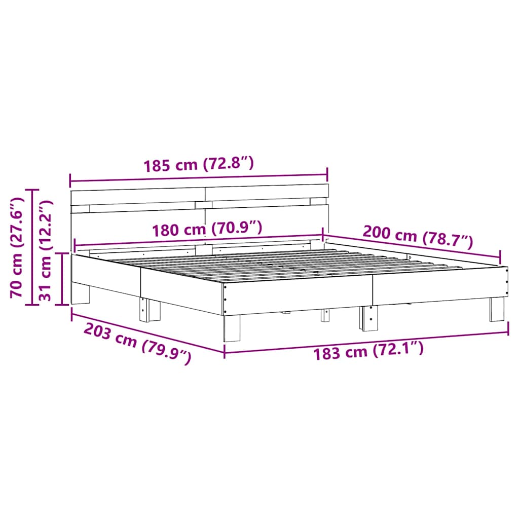 vidaXL Bettgestell mit Kopfteil Altholz 180 x 200 cm Holzwerkstoff