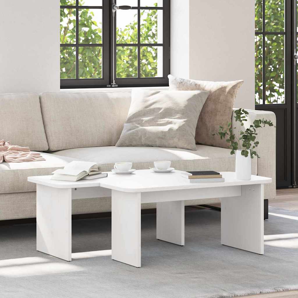 vidaXL Couchtisch 2 pcs Weiß Massivholz Kiefer