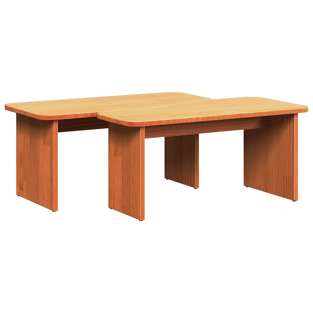 vidaXL Couchtisch 2 pcs Wachsbraun Massivholz Kiefer