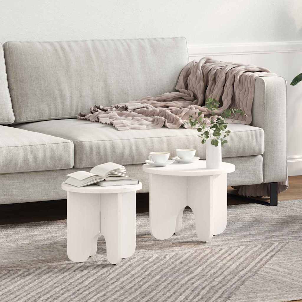 vidaXL Couchtisch 2 pcs Weiß Massivholz Kiefer