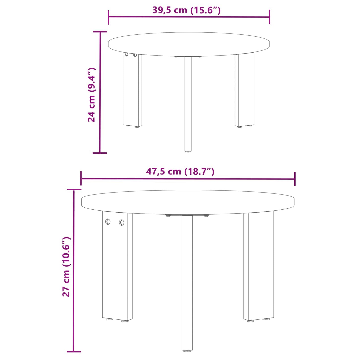 vidaXL Couchtisch 2 pcs Natur Massivholz Kiefer