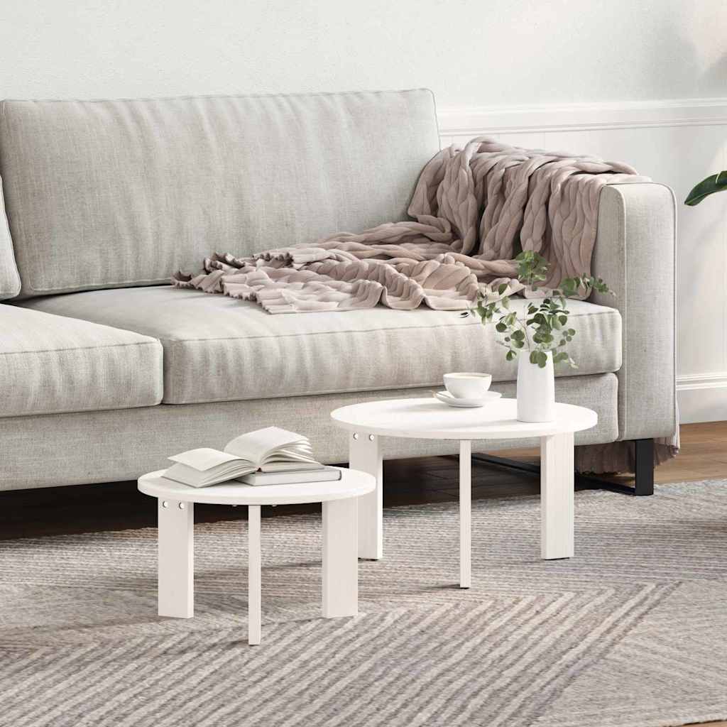vidaXL Couchtisch 2 pcs Weiß Massivholz Kiefer