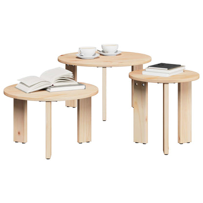 vidaXL Couchtisch 3 pcs Natur Massivholz Kiefer