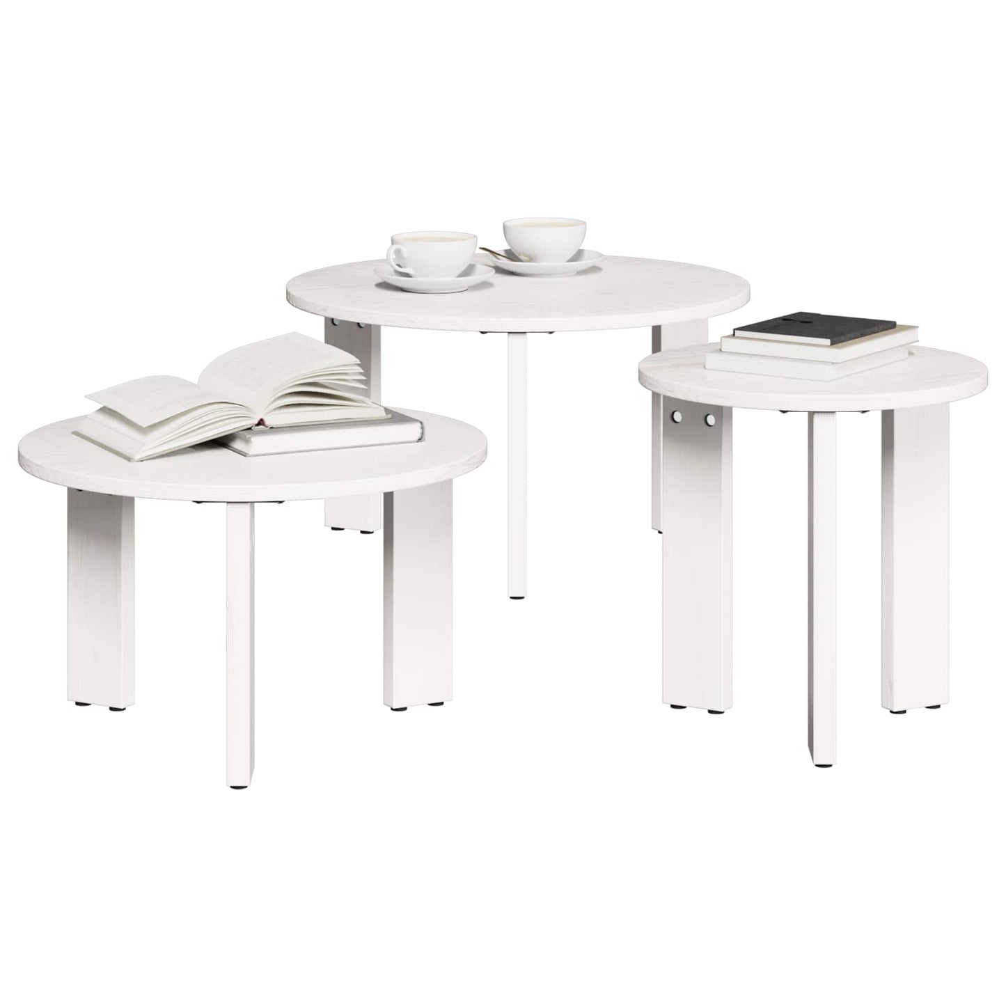 vidaXL Couchtisch 3 pcs Weiß Massivholz Kiefer