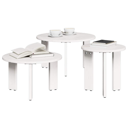 vidaXL Couchtisch 3 pcs Weiß Massivholz Kiefer