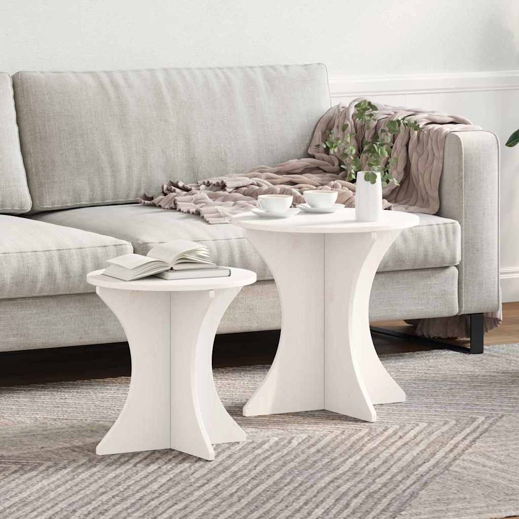 vidaXL Couchtisch 2 pcs Weiß Massivholz Kiefer