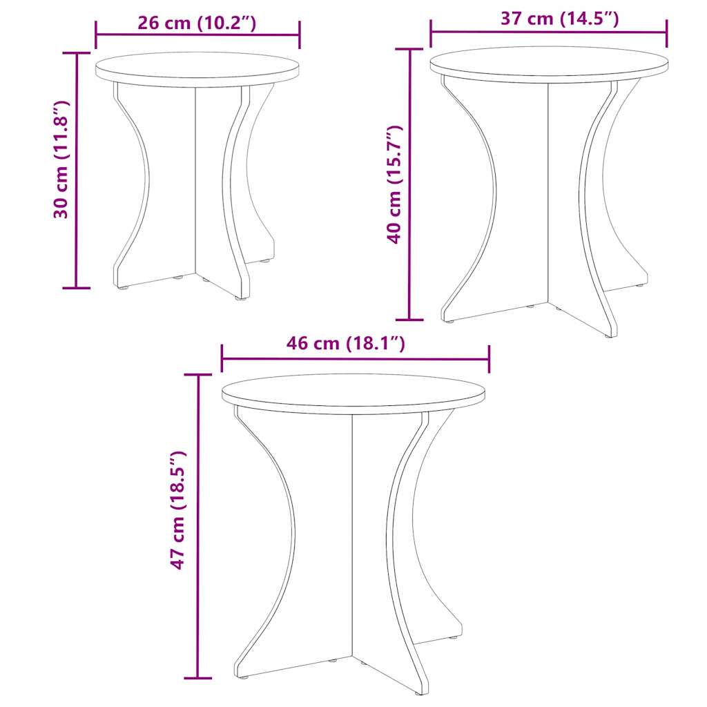 vidaXL Couchtisch 3 pcs Natur