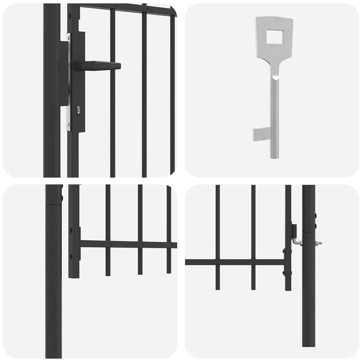Zauntor mit Schloss Grau 103 x 150 cm Pulverbeschichteter Stahl