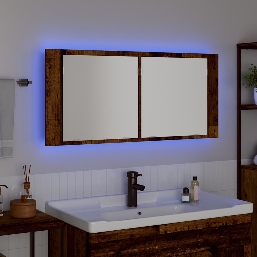 vidaXL LED Spiegel-Schrank Altholz 100 x 12 x 45 cm Holzwerkstoff