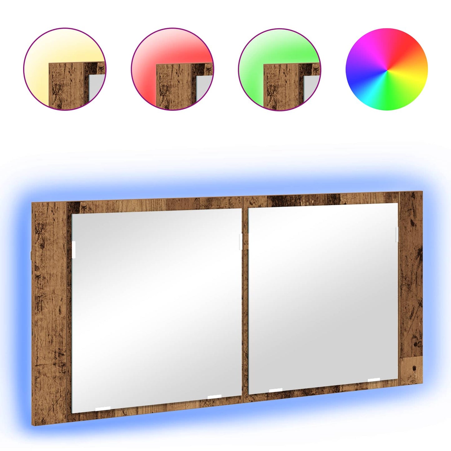 vidaXL LED Spiegel-Schrank Altholz 100 x 12 x 45 cm Holzwerkstoff