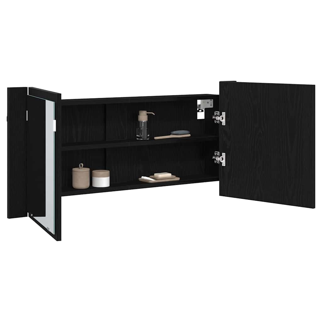 LED Spiegel-Schrank Schwarz Eichen-Optik 100 x 12 x 45 cm