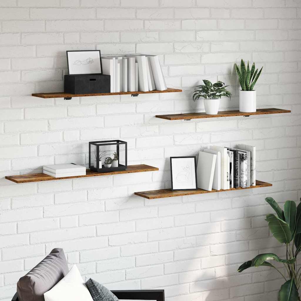 vidaXL Étagères murales 4 pcs Marron 100 x 20 x 1.5 cm Bois d'ingénierie
