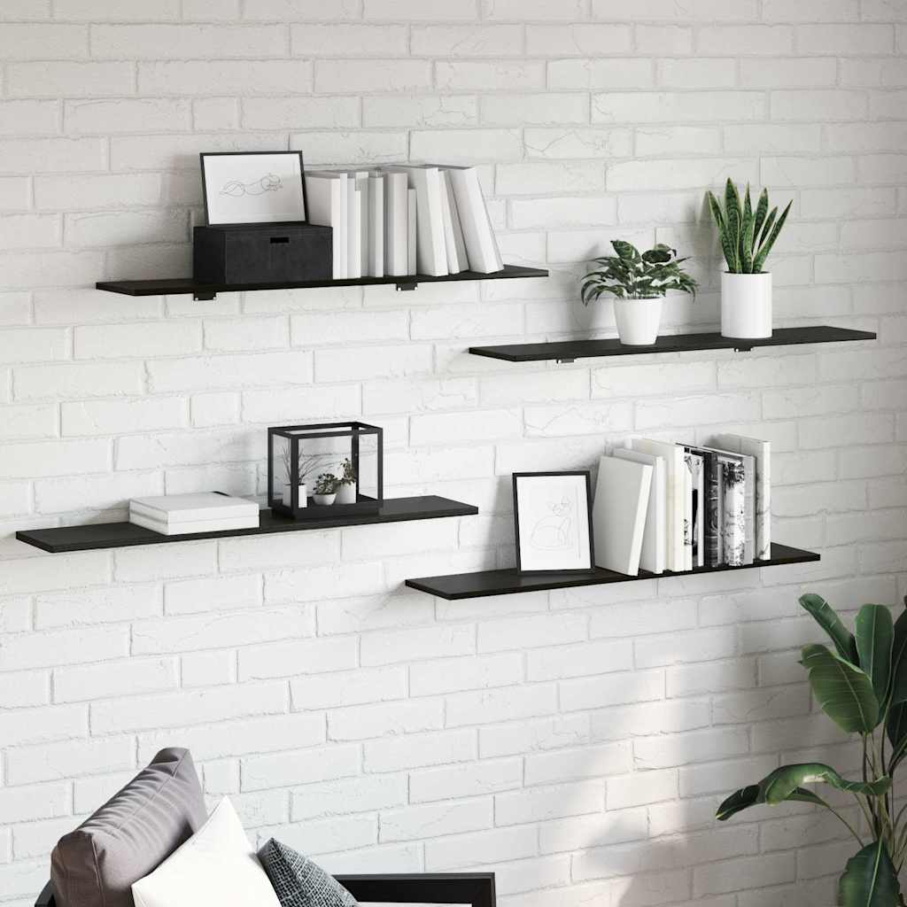 vidaXL Étagère murale 4 pcs Noir 100 x 20 x 1,5 cm Bois d'ingénierie