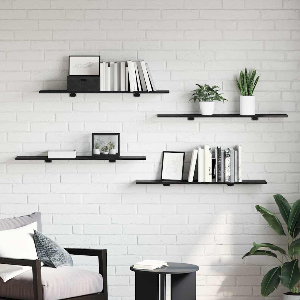 vidaXL Étagère murale 4 pcs Noir 100 x 20 x 1,5 cm Bois d'ingénierie