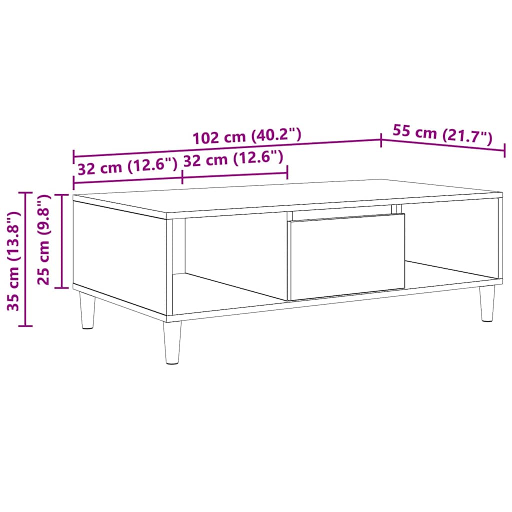 vidaXL Couchtisch Schwarz Eichen-Optik 102 x 55 x 35 cm Holzwerkstoff