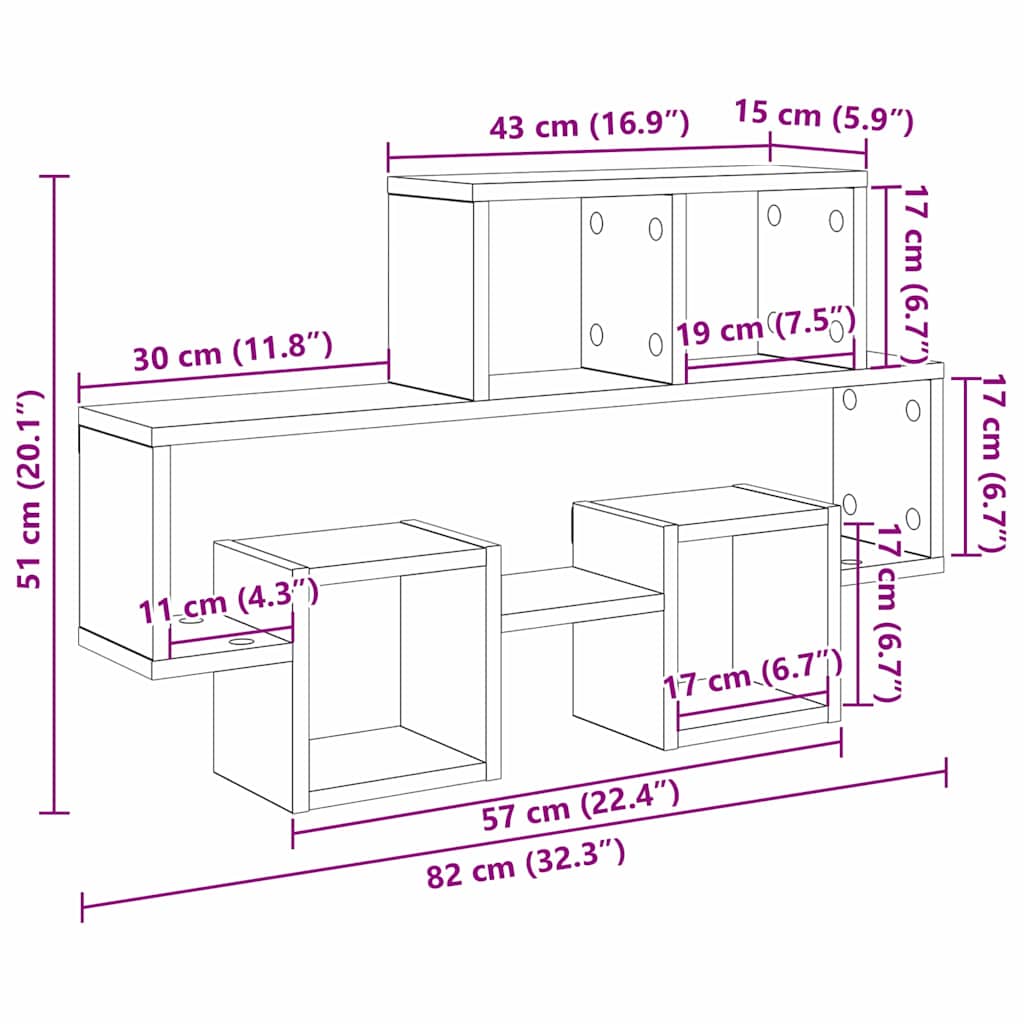 Wandregal mit Regal Artisan-Eiche 82 x 15 x 51 cm Holzwerkstoff