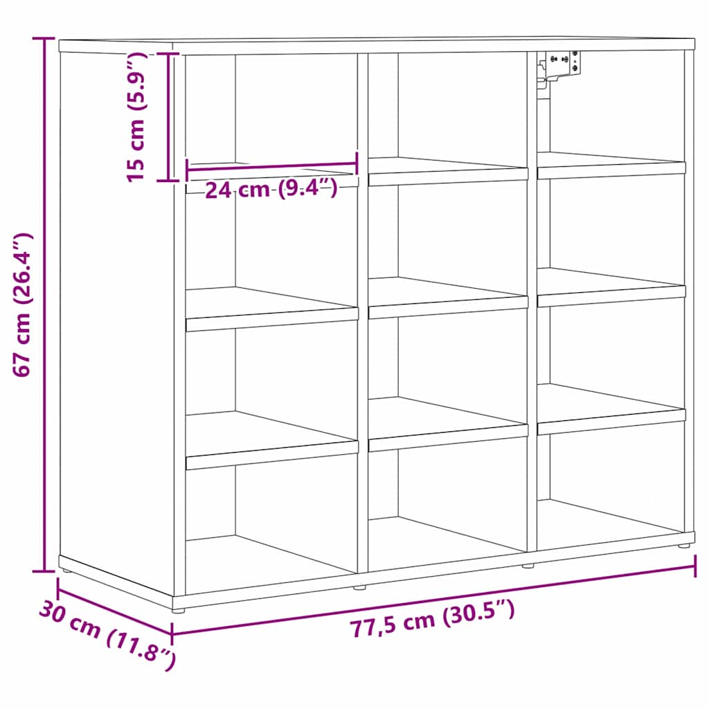 Schuhschrank mit Regal Schwarz Eichen-Optik 77,5 x 30 x 67 cm