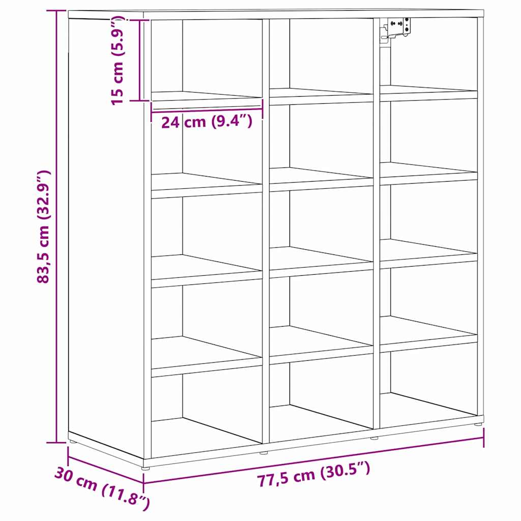 Schuhschrank Artisan-Eiche 77,5 x 30 x 83,5 cm Holzwerkstoff