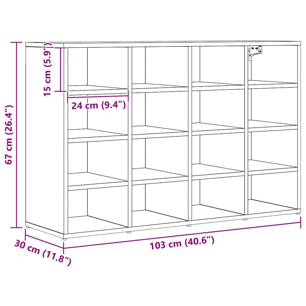 Schuhschrank Artisan-Eiche 103 x 30 x 67 cm Holzwerkstoff