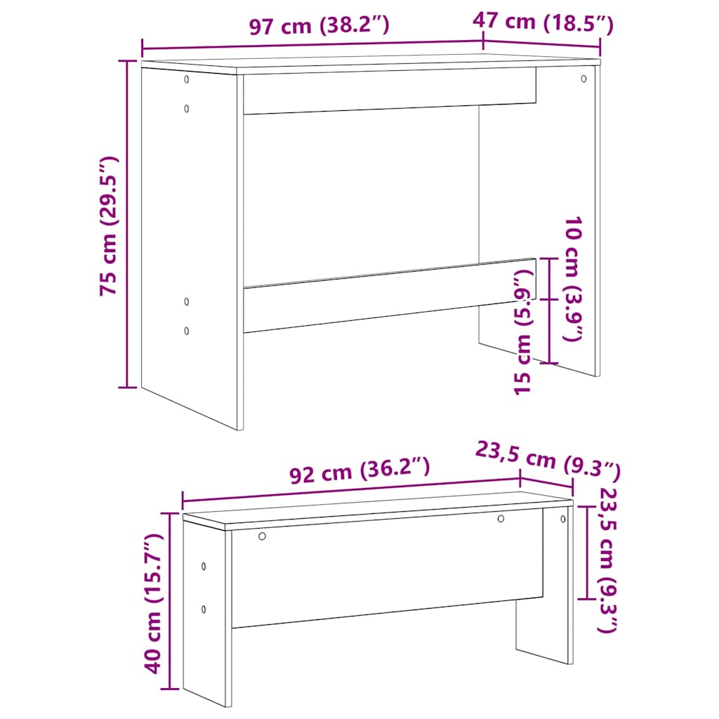 vidaXL Essgruppe 2 pcs Schwarz Eichen-Optik Holzwerkstoff