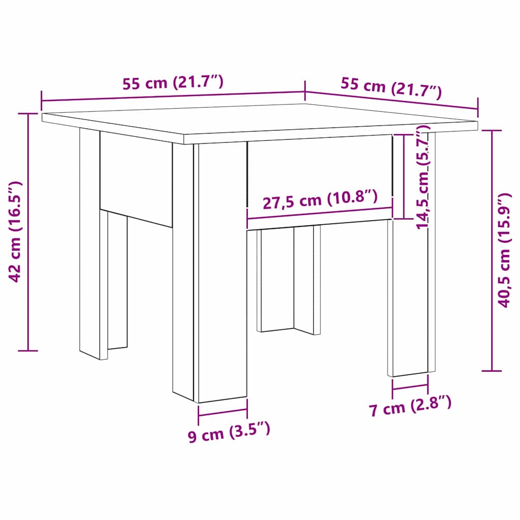 vidaXL Couchtisch Altholz 55 x 55 x 42 cm Holzwerkstoff